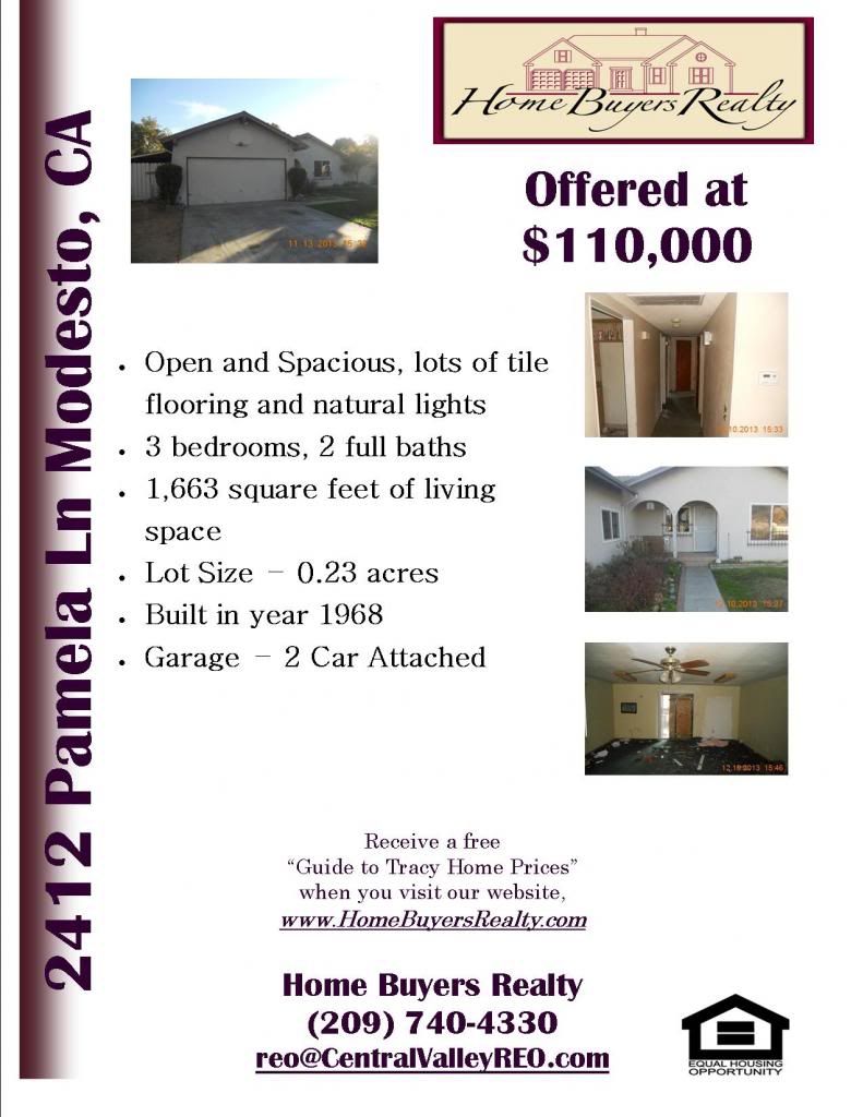 3 Beds, 2 Baths Home for sale $797.41 a month (Modesto, CA)   Home Buyers Realty Ron & Eva Cedillo