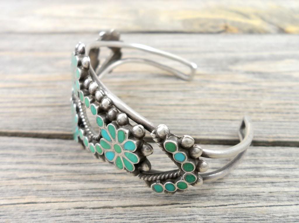 OLD ZUNI SILVER FLUSH SET TURQUOISE INLAY DISHTA STYLE BRACELET & RING SET eBay