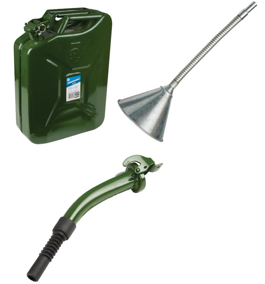 20 Litre Jerry Can, Pouring Spout & 150mm Steel Funnel. Fuel Container