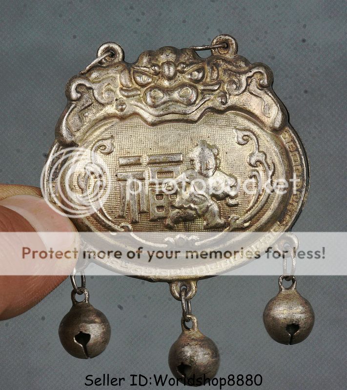 Collect Chinese Old  Miao Silver Animal lucky tiger Head Amulet necklace pendant