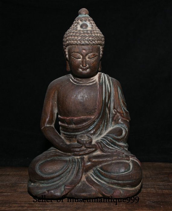 Rare Old Wood Carving Buddhism Seat Sakyamuni Shakyamuni Amitabha Buddha Statue