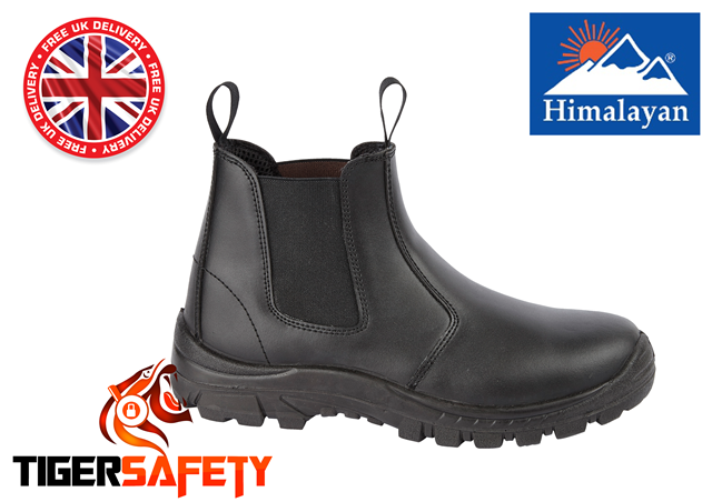 Himalayan Mens Safety Dealer Boots Steel Toe Cap Slip-On Work Chelsea Shoe Brown