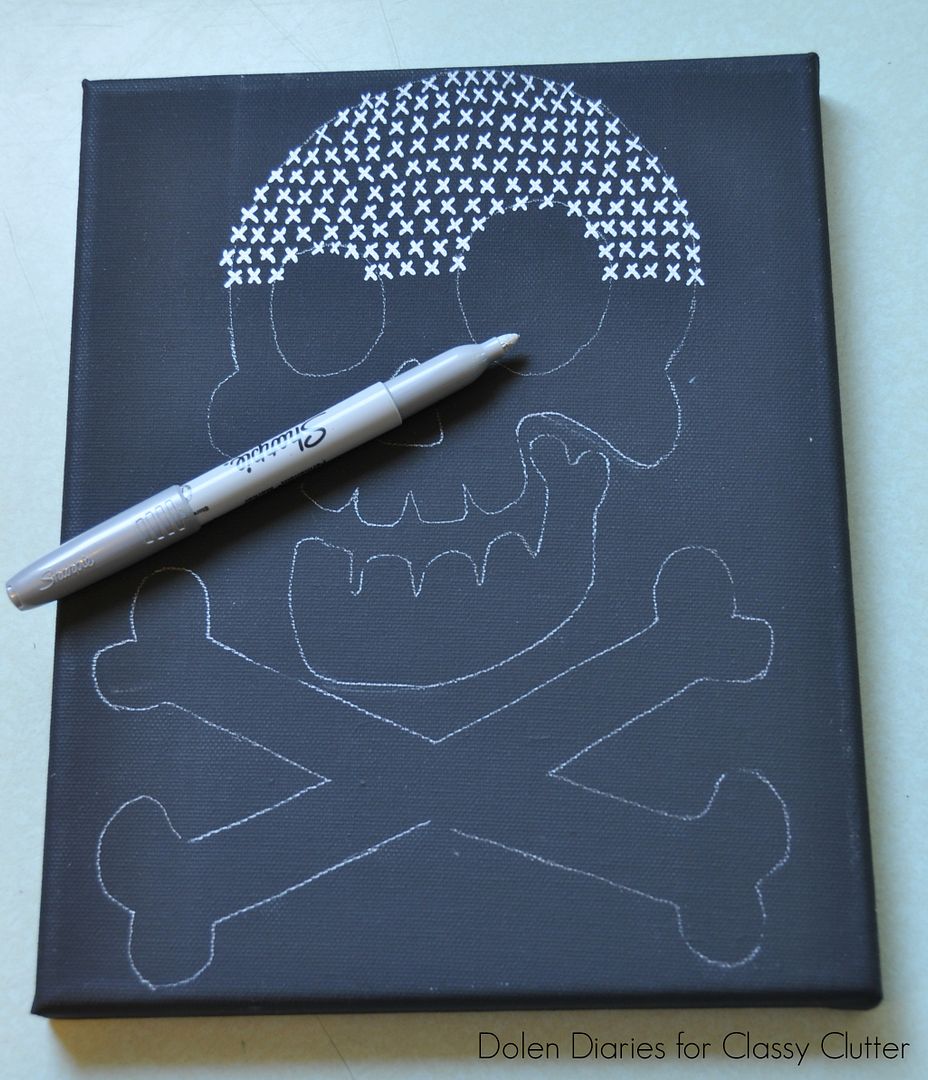 Faux Cross Stitch Skull & Cross Bones Art {Dolen Diaries for Classy Clutter}